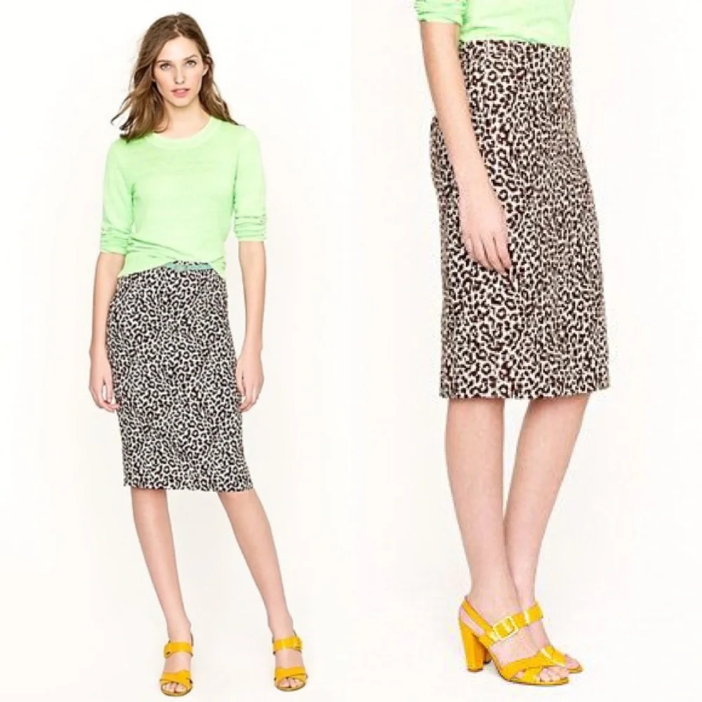 NWT J Crew No 2 Linen Pencil Skirt in Safari Cat Leopard Print Size 8P